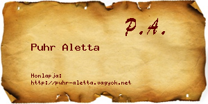 Puhr Aletta névjegykártya